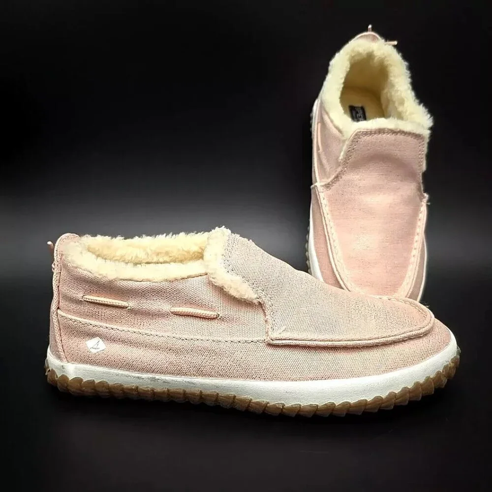 Sperry Moc Sider Blush Faux Fur Lining Fashion Boot Shoes Big Girls Size 2M